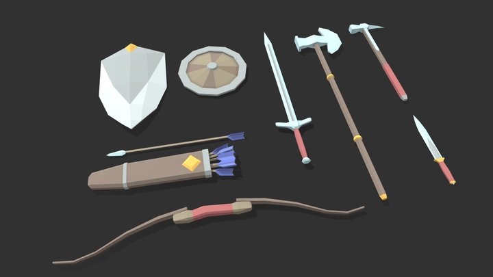 Low poly medieval weapons free pack 3D Model
