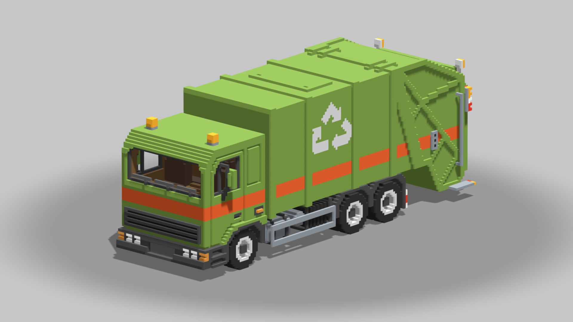 3D model Voxel Garbage Truck - This is a 3D model of the Voxel Garbage Truck. The 3D model is about a green and red toy truck.