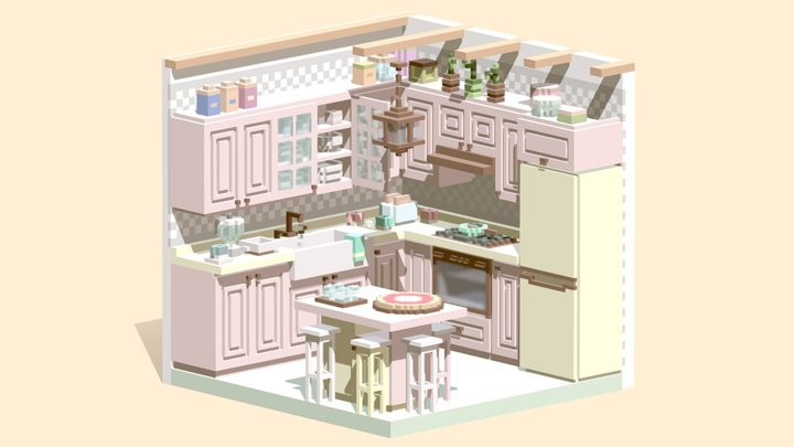 Cute Isometric Kitchen Voxel 3D Model