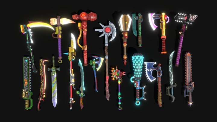 19 Fantasy Stylized Weapons 3D Model