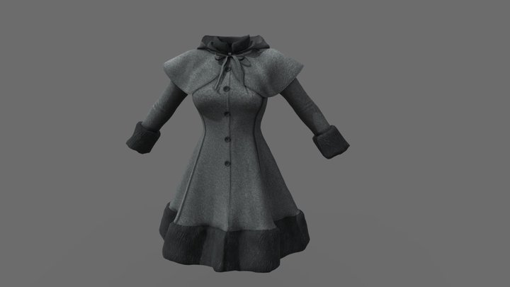 Closed Front Winter Coat With Cape 3D Model