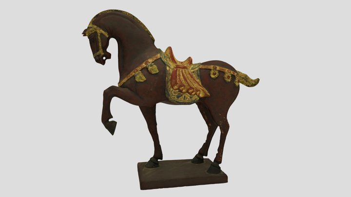 Antique Wood Carving - Tang Horse Red Medium 3 3D Model