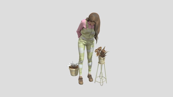 Girl with flowers 3D Model