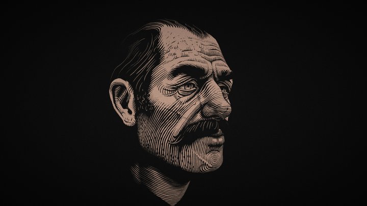 older man w/ line art texture 3D Model