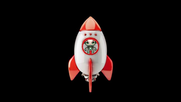 a little astronaut on a rocket 3D Model