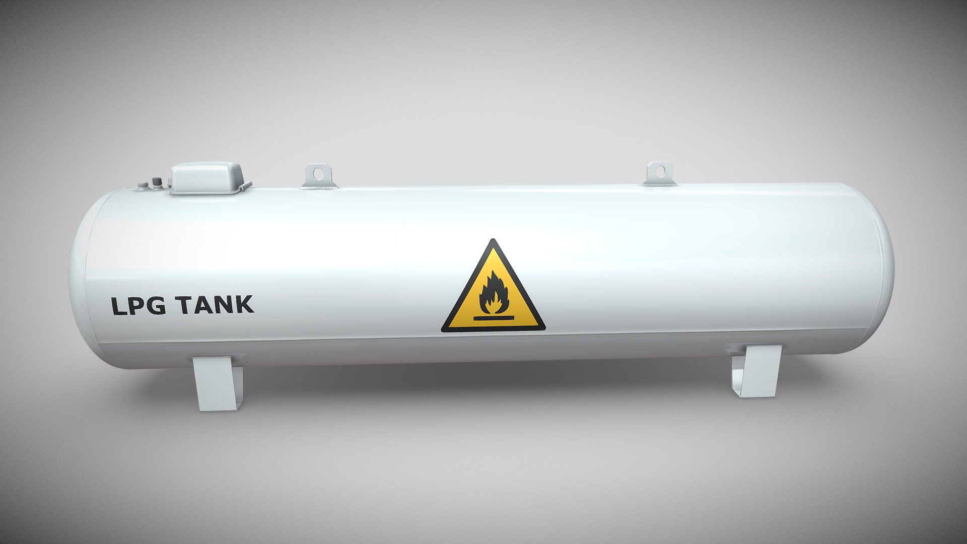 3D model Liquefied Petroleum Gas Tank (High-Poly) - This is a 3D model of the Liquefied Petroleum Gas Tank (High-Poly). The 3D model is about a white rectangular object with a yellow logo on it.
