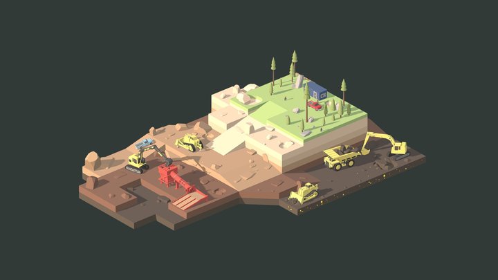 Low Poly Gold Mining 3D Model