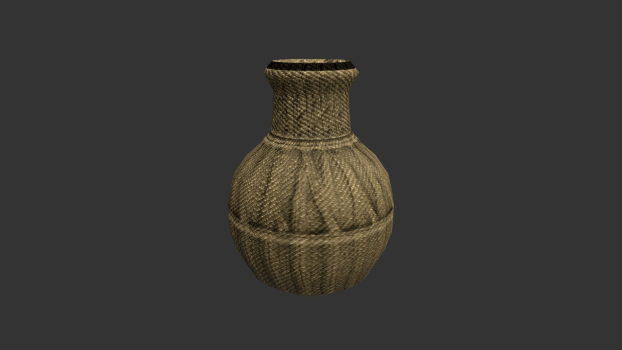 3D model Wicker Basket Open - This is a 3D model of the Wicker Basket Open. The 3D model is about a brown vase with a handle.