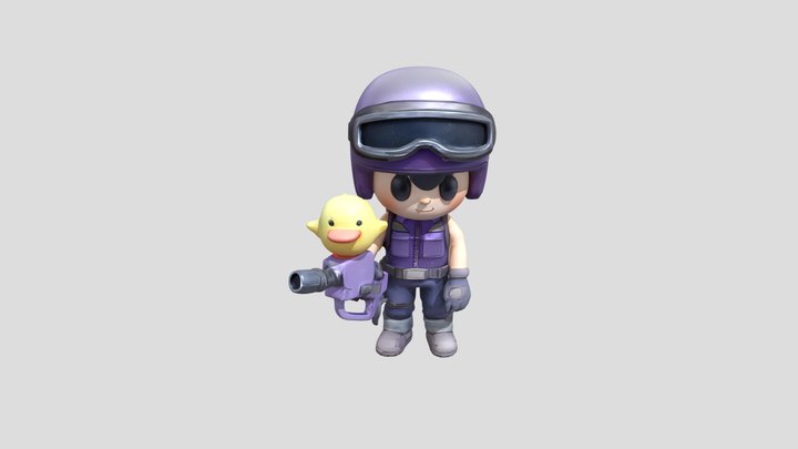 Cartoon character with gun and duck 3D Model