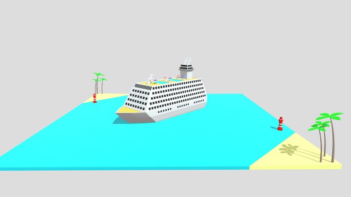 Lowpoly Cartoon Cruise Ship 3D Model