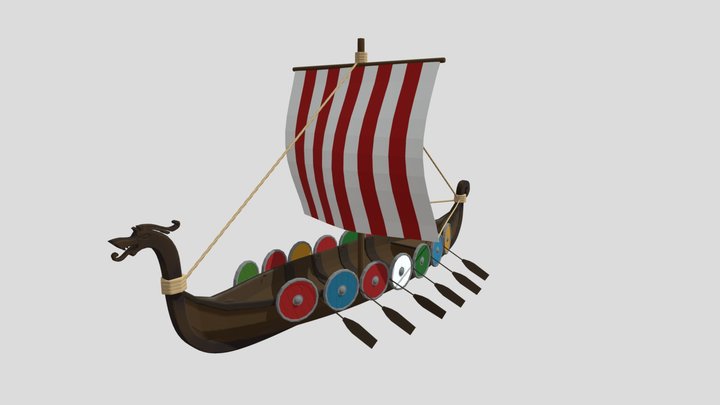 Low Poly Viking Boat 3D Model