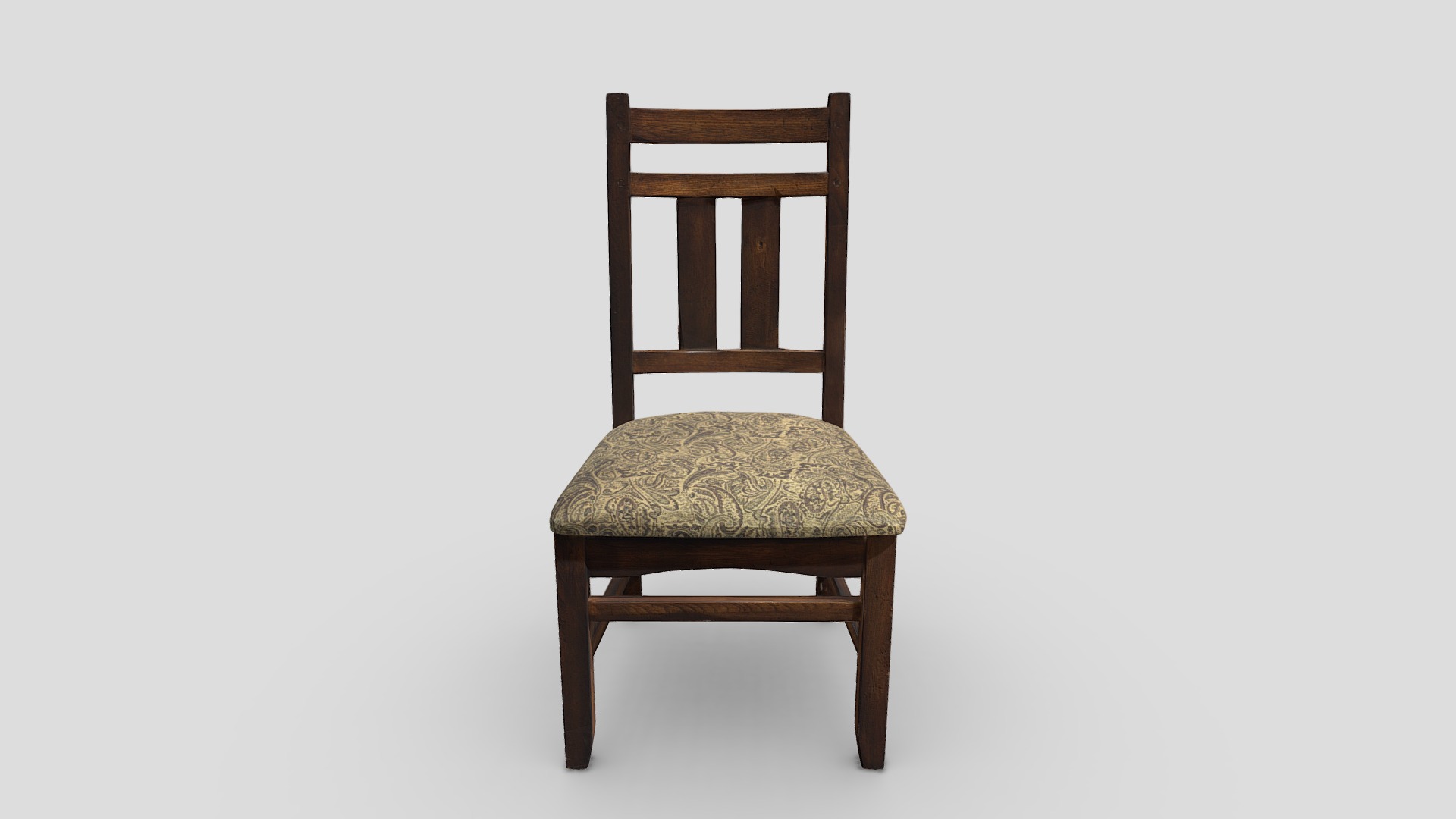 3D model Kitchen Chair - This is a 3D model of the Kitchen Chair. The 3D model is about a wooden chair with a cushion.