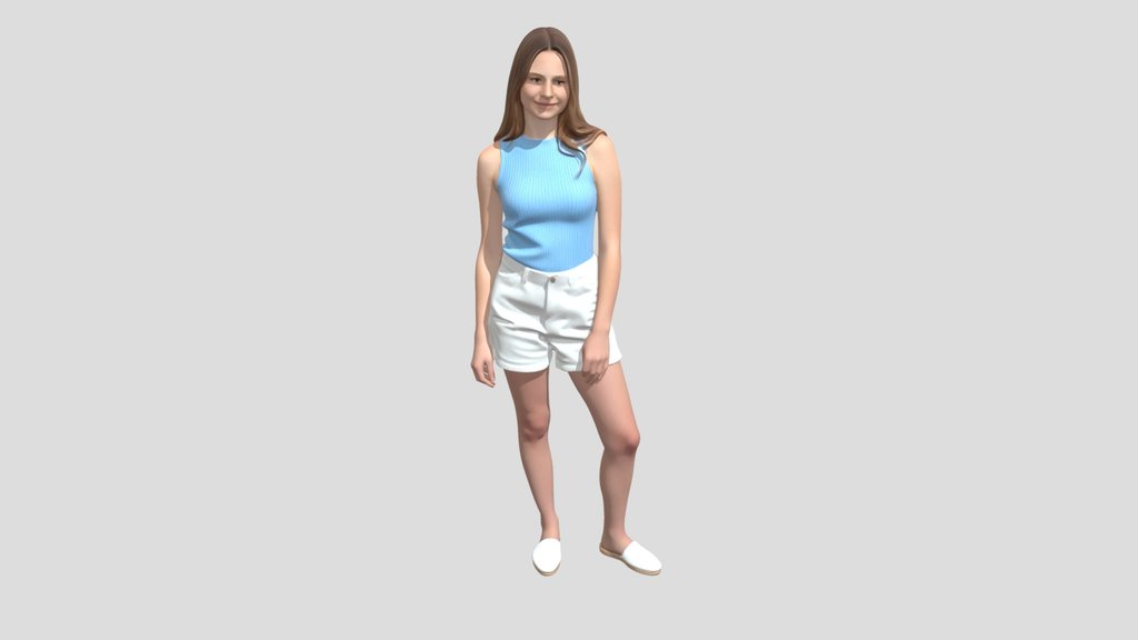 Blue Ribbed Tank and White Shorts