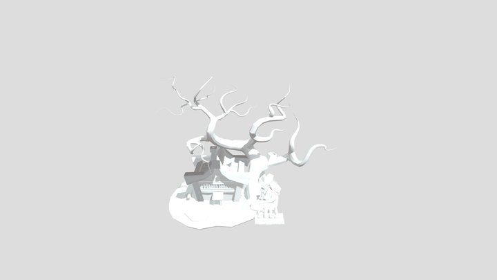 Hut and Tree 3D Model
