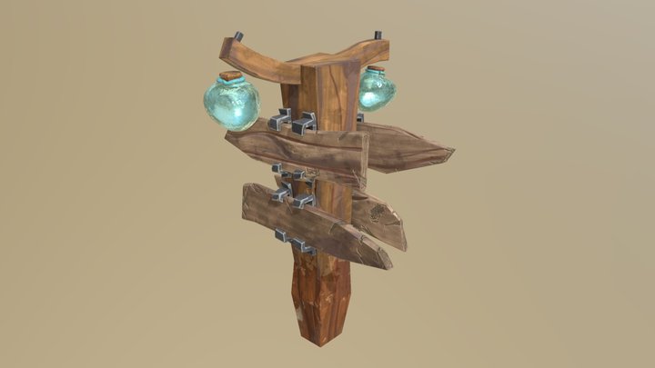 Old Wooden Trail Sign 3D Model
