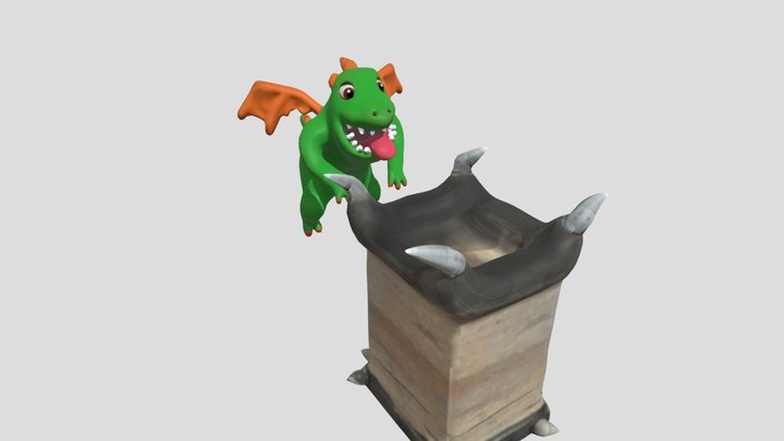 Baby Dragon + Tower 3D Model