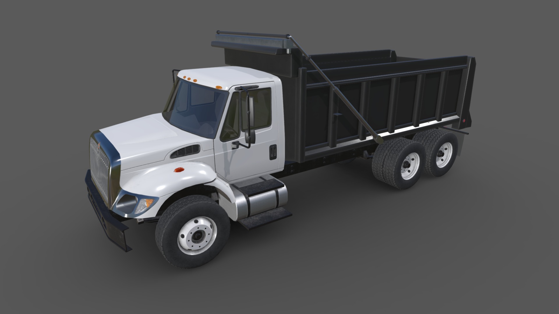 3D model International 7400 Dump Truck - This is a 3D model of the International 7400 Dump Truck. The 3D model is about a white truck with a trailer.