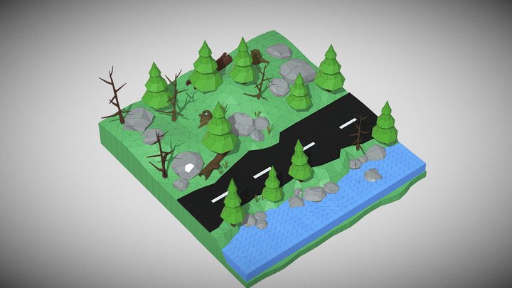 Low Poly Forest Road 3D Model
