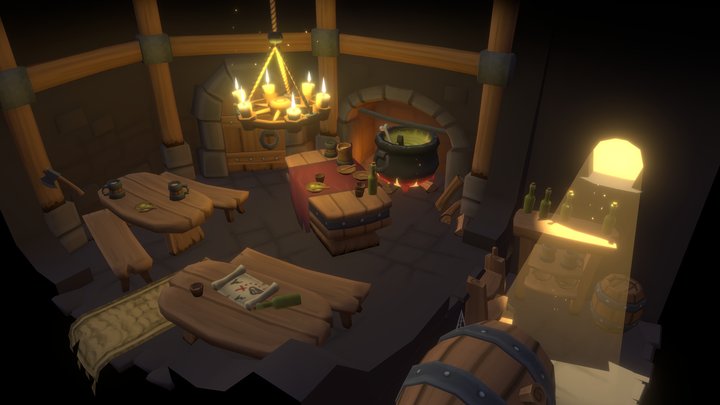 Hand Painted Low-Poly Tavern Scene 3D Model