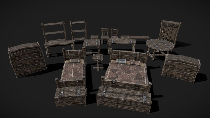 Papercraft Medieval Furniture: Low-Class Set 3D Model