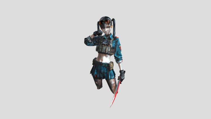 Military woman wearing tactical armor and gear 3D Model