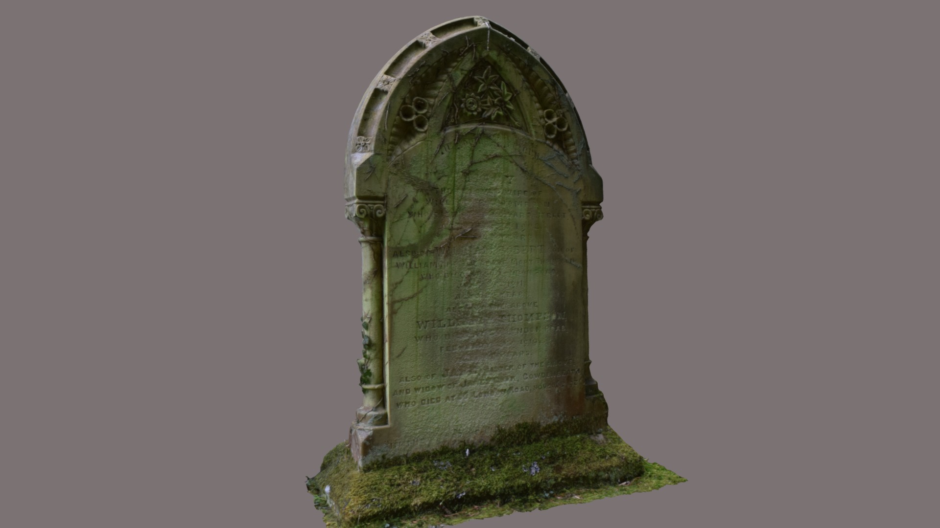 3D model Gravestone Green with Ivy Scan - This is a 3D model of the Gravestone Green with Ivy Scan. The 3D model is about a stone pillar with a cross on top.