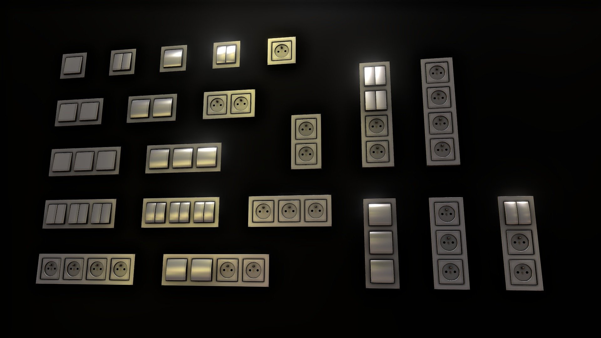 Light switches and outlest asset 3D model by SebastianSosnowski
