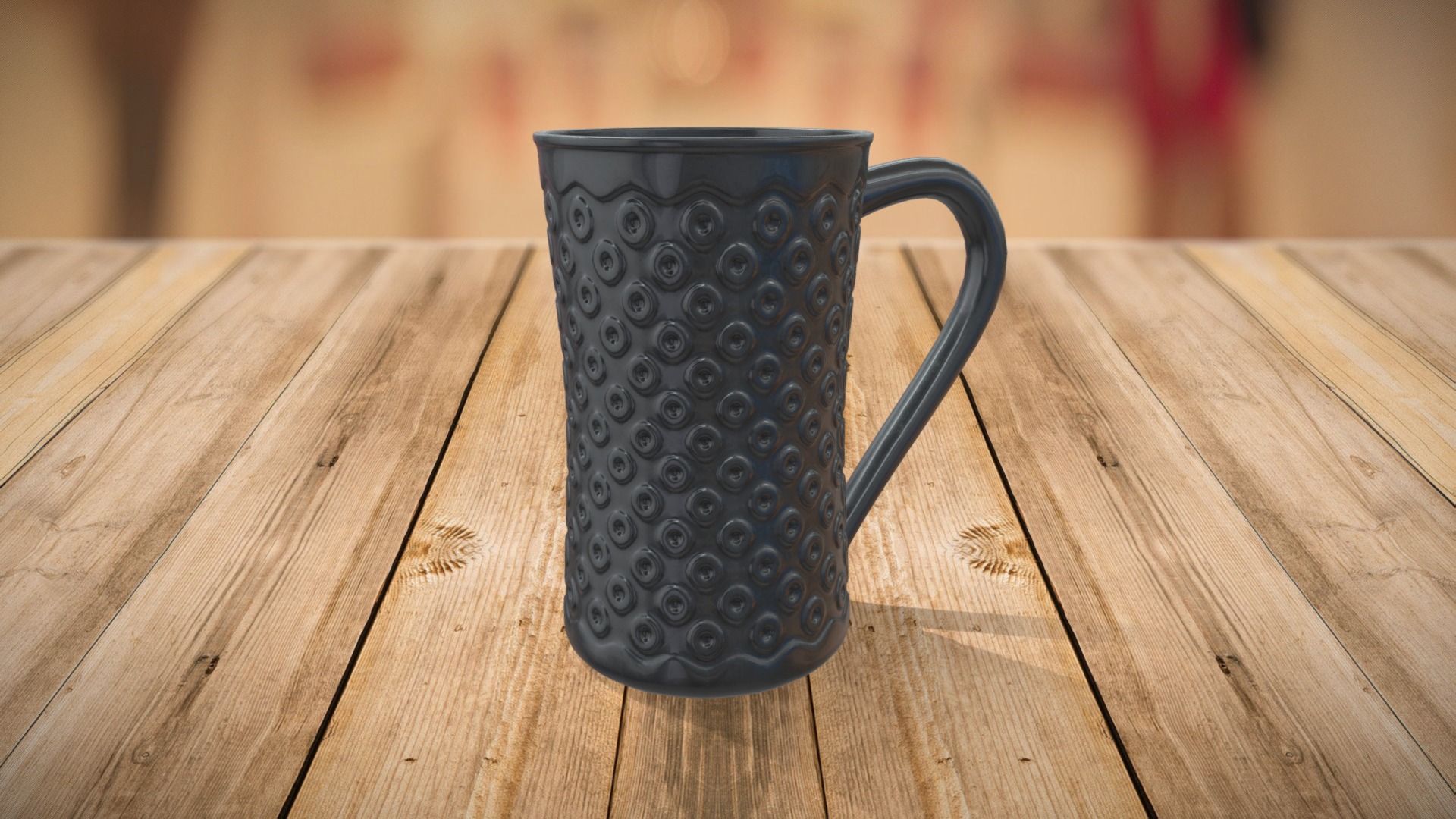 3D model Donut Modern Coffee Mug - This is a 3D model of the Donut Modern Coffee Mug. The 3D model is about a black mug on a wooden surface.