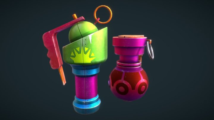 Stylized game-ready grenade and flash bomb 3D Model