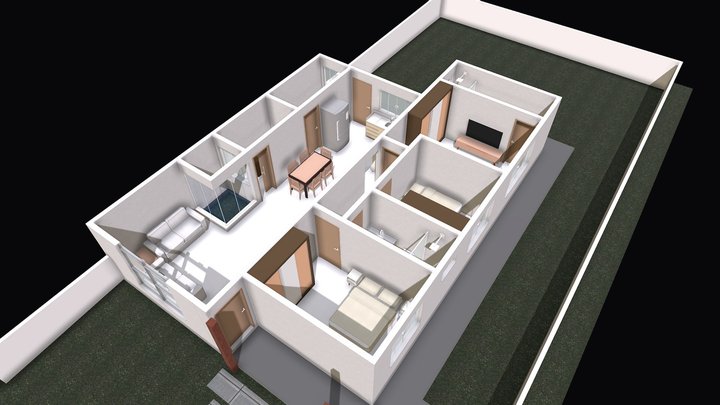 Casa 3 Dormitórios - Visão Interna 3D Model