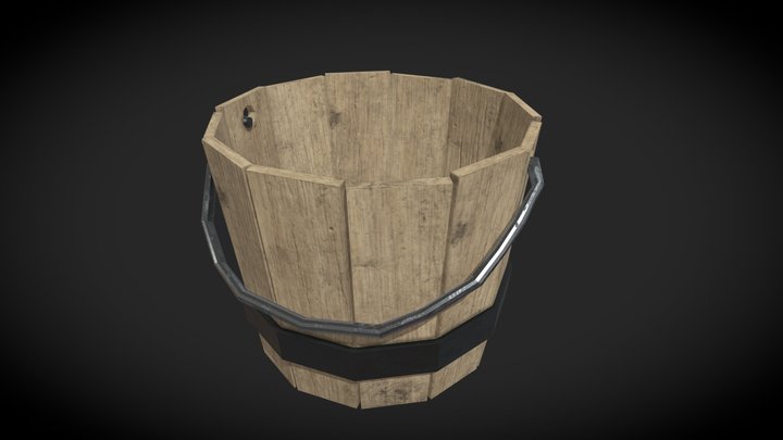 Traditional Wooden Bucket 3D Model