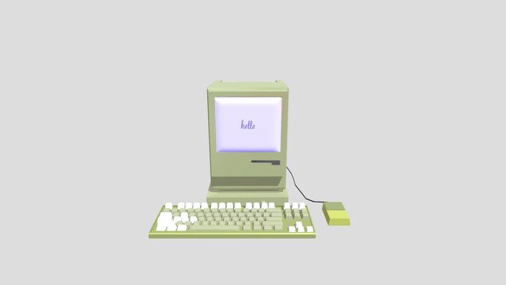 Retro Computer Apple low poly 3D Model