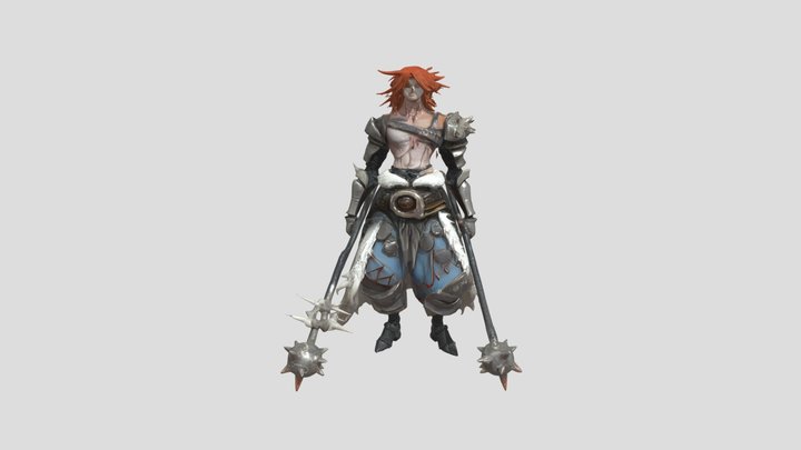 Warrior with spiked weapons 3D Model