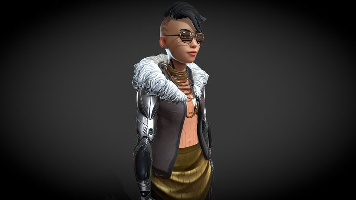 Cyberpunk female full-body character 3D Model