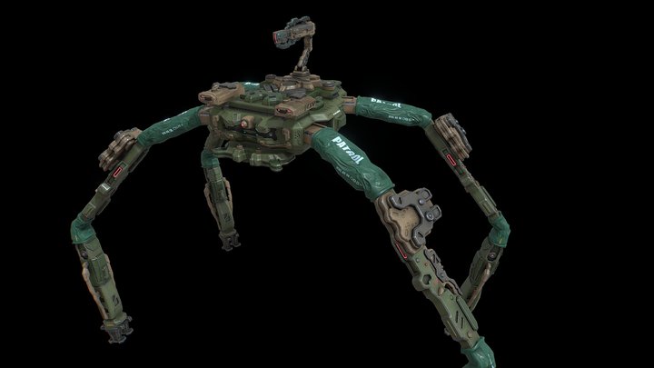 Low poly sci fi patrol quadruped robot 3D Model