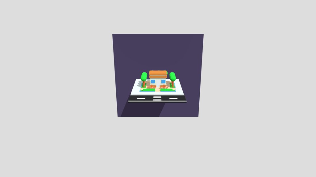 Low Poly Cartoon Cafe Street Scene