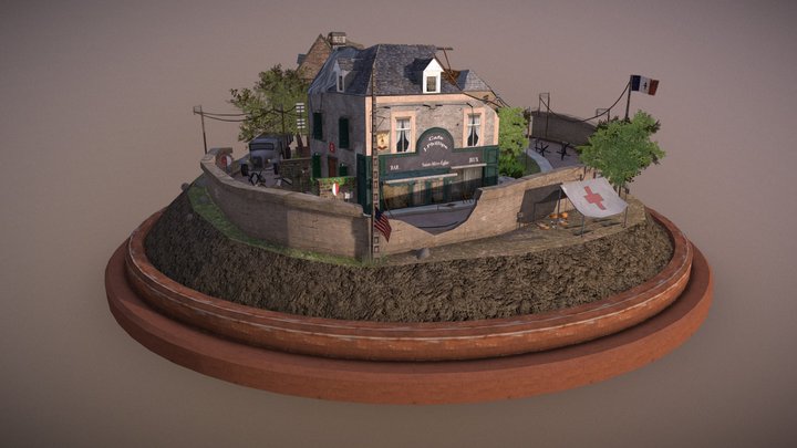 Sainte-Mère-Église City Scene 3D Model