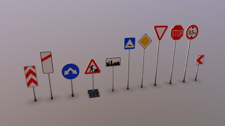 European Road Signs 3D Model