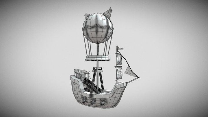 Untextured Low Poly Pirate Ship