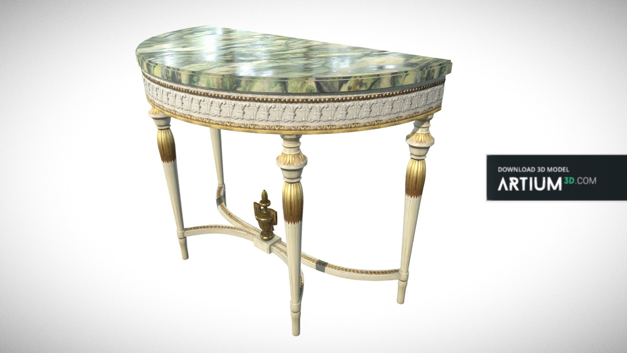 3D model Neoclassical console – Around 1880 - This is a 3D model of the Neoclassical console - Around 1880. The 3D model is about a table with a glass top.