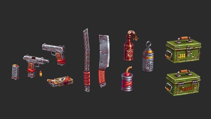 Hand-Painted Weapon Models 3D Model