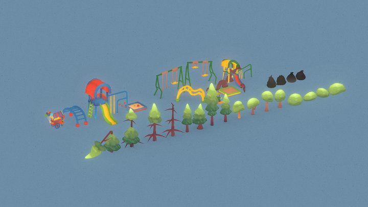 Low Poly Playground and Trees 3D Model