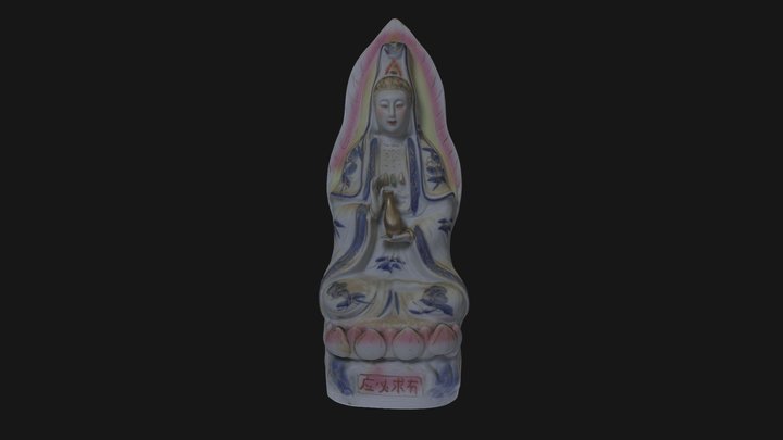 Retro Guanyin Buddha Ceramic Statue 3D Model