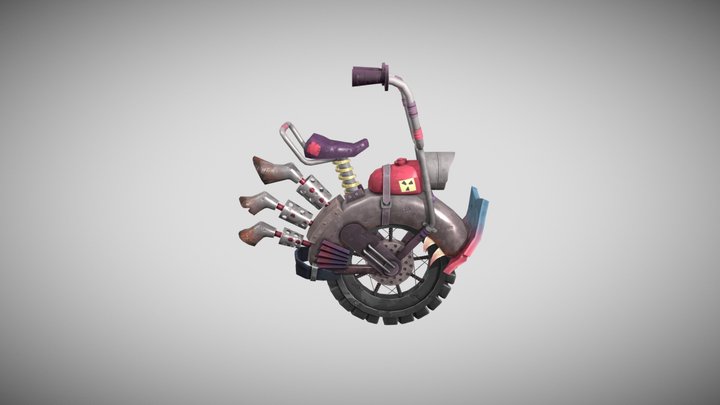 Post-Apocalyptic Mono-Wheel Bike 3D Model
