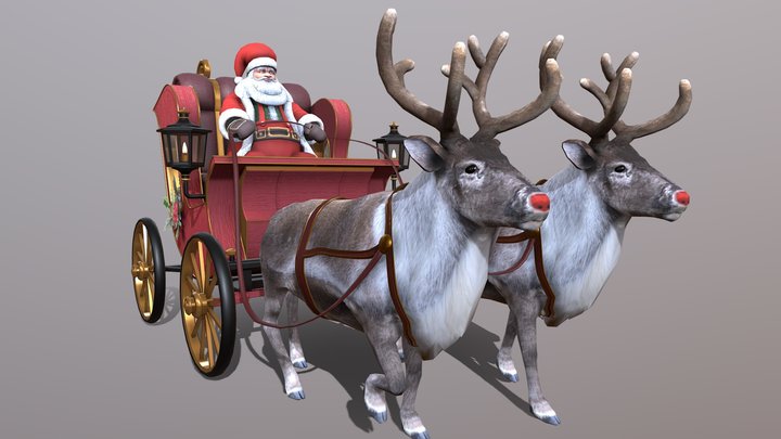 Lowpoly Santa Reindeer Set 3D Model