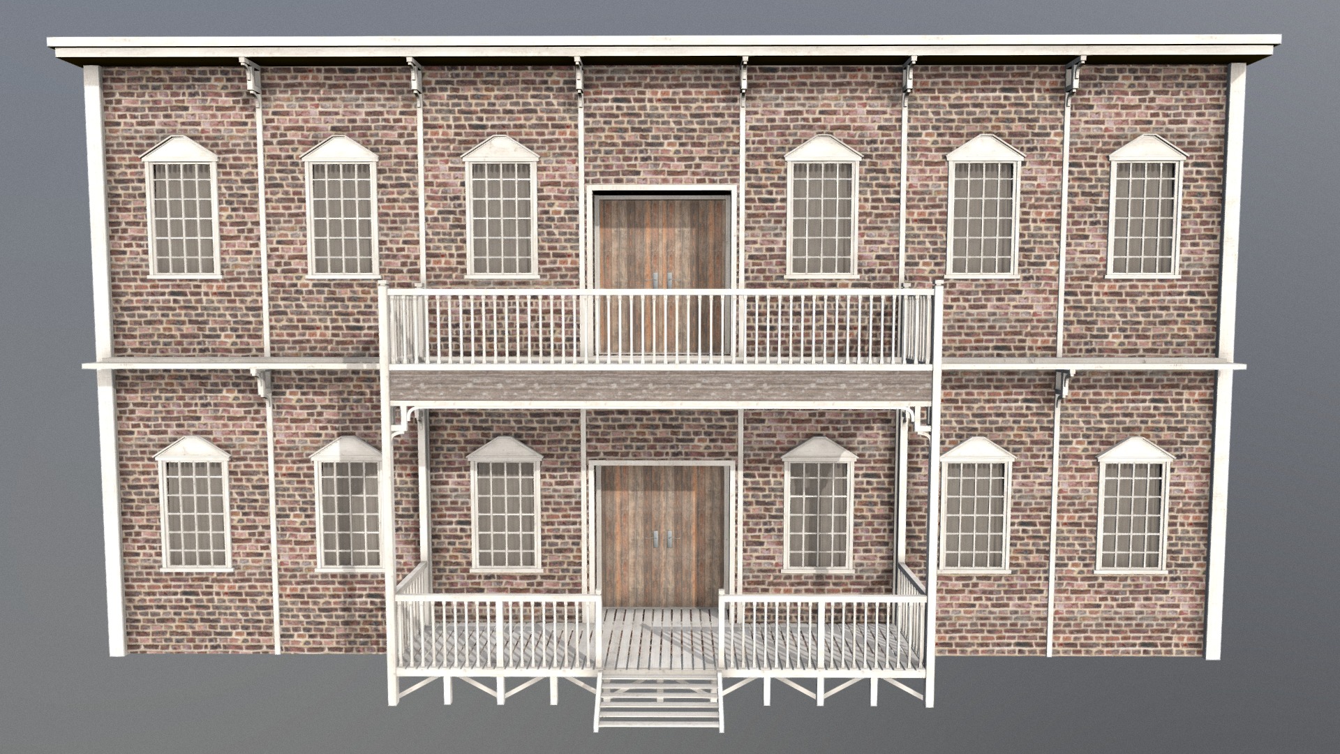 3D model Hotel - This is a 3D model of the Hotel. The 3D model is about a brick building with a white balcony.