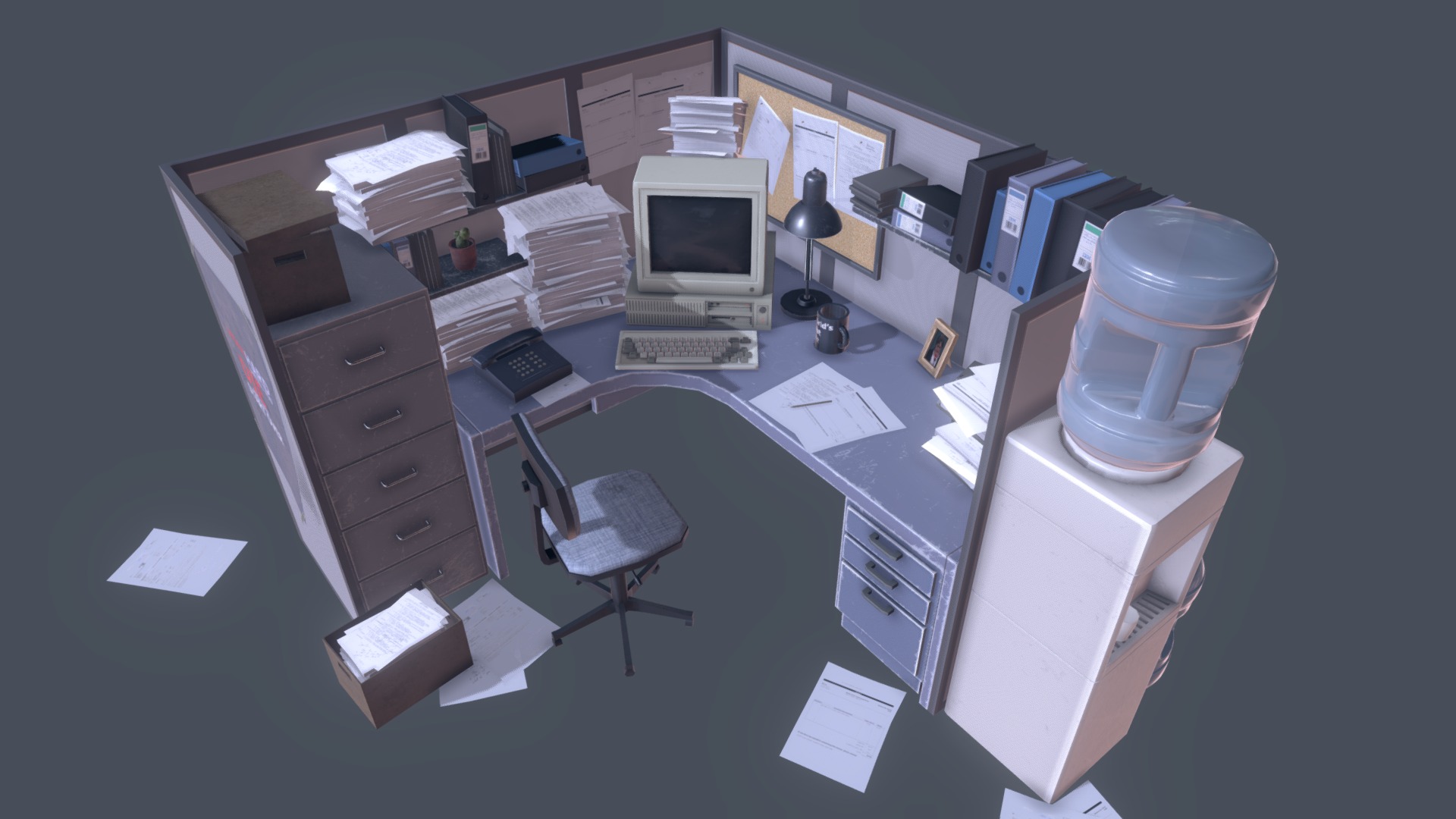 3D model Office Props Pack - This is a 3D model of the Office Props Pack. The 3D model is about an office with a computer and boxes.