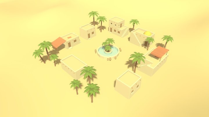 Low Poly Desert Village 3D Model