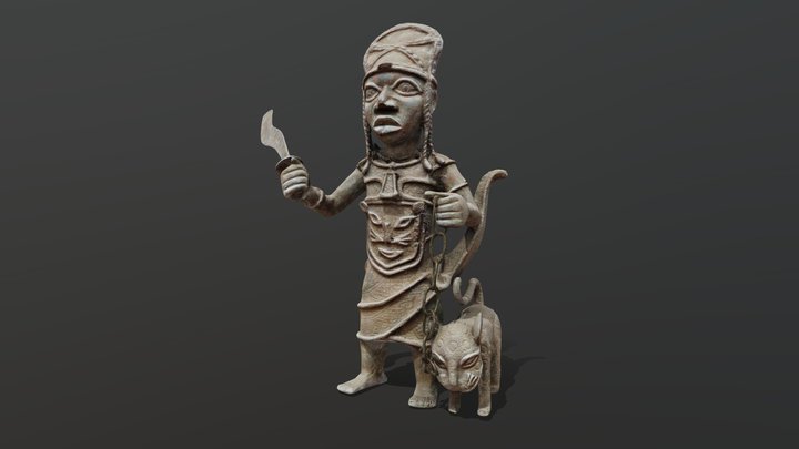 Edo warrior with ceremonial leopard. 3D Model