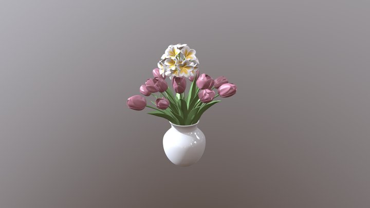 Vase with Tulip and Plumeria Bouquet 3D Model